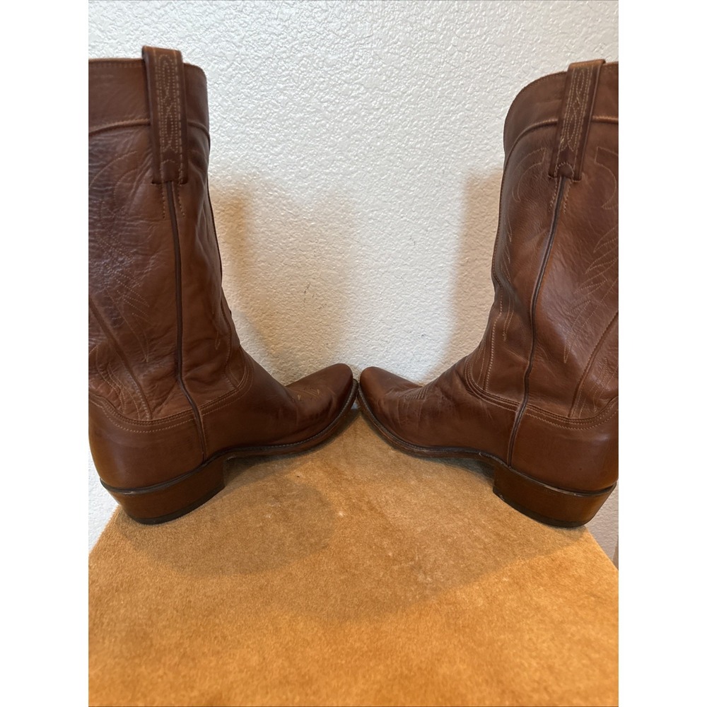 Lucchese USA Cowboy Boots Mens 10D Brown Leather Western Square Toe - Picture 5 of 9